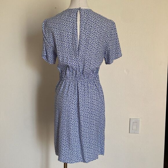 & Other Stories Blue & White Ditsy Leaf Print Knot Detail Mini Dress Size 4 - Picture 6 of 11